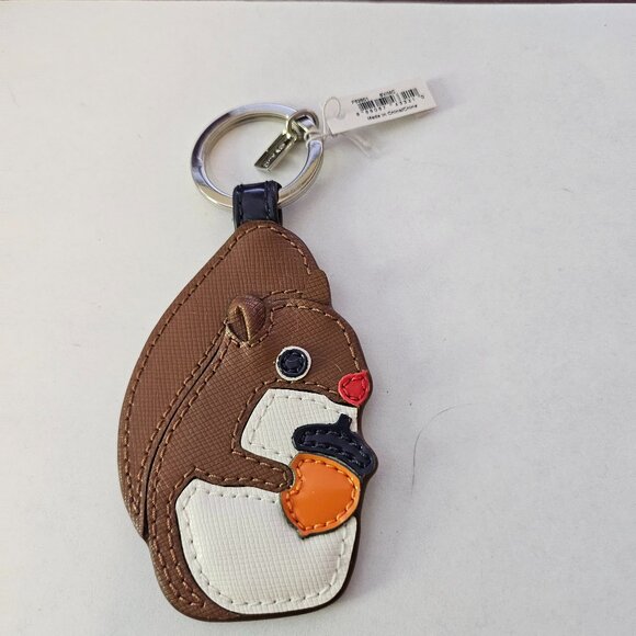 NWT COACH LEATHER SQUIRREL KEY FOB KEYRING KEYCHAIN 62501 - Picture 2 of 3